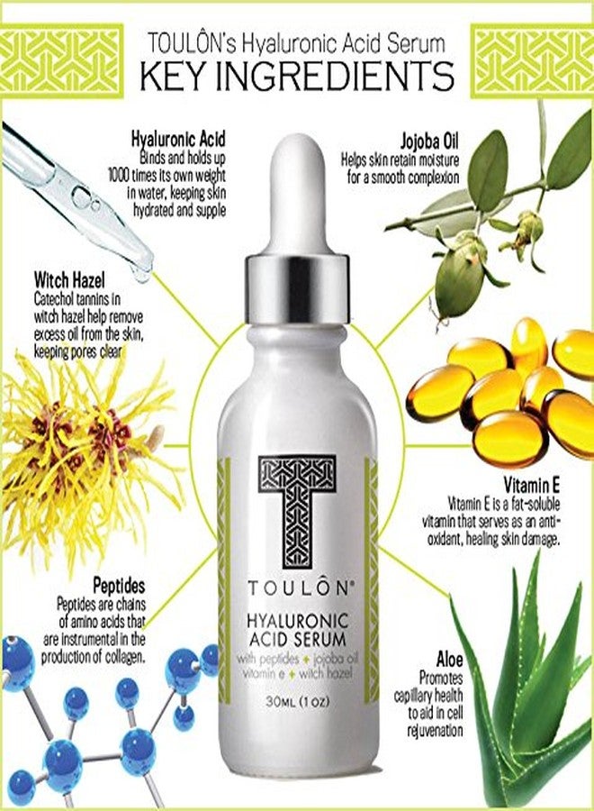 TOULON Organic Hyaluronic Acid Serum for Face with Natural Peptides, Pure Jojoba Oil, Vitamin E & Witch Hazel; Best to Build Collagen & Reduce Wrinkles - Image 4