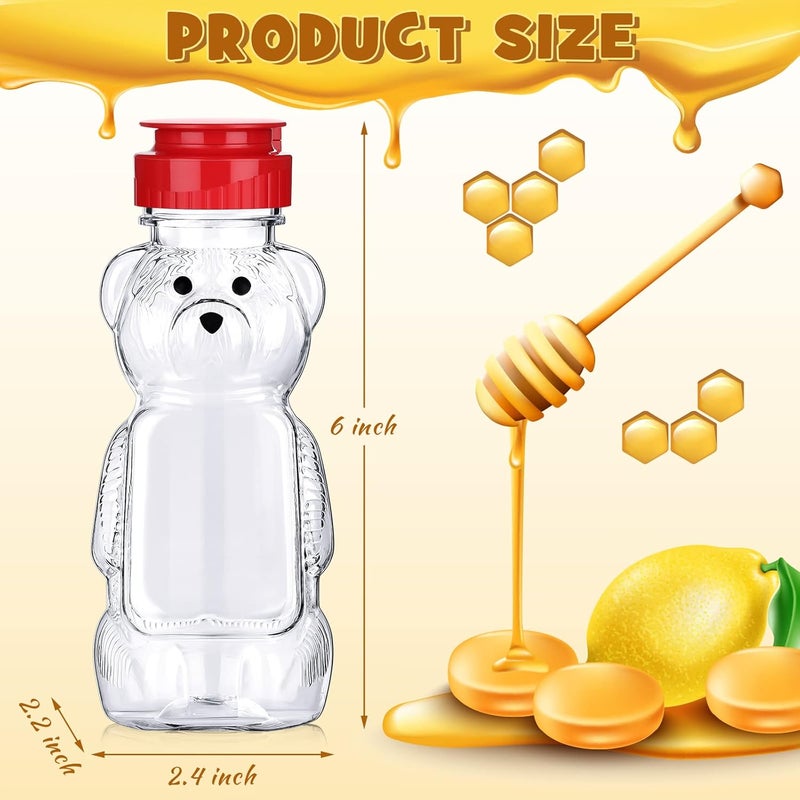 Thenshop 36 Pcs 8 oz Honey Jar Plastic Empty Bear Bottle Dispenser Clear Transparent Honey Containers Bear Cup Squeeze Bottle with Flip Top Lid for Storing Dispensing(Red Lid) - Image 2