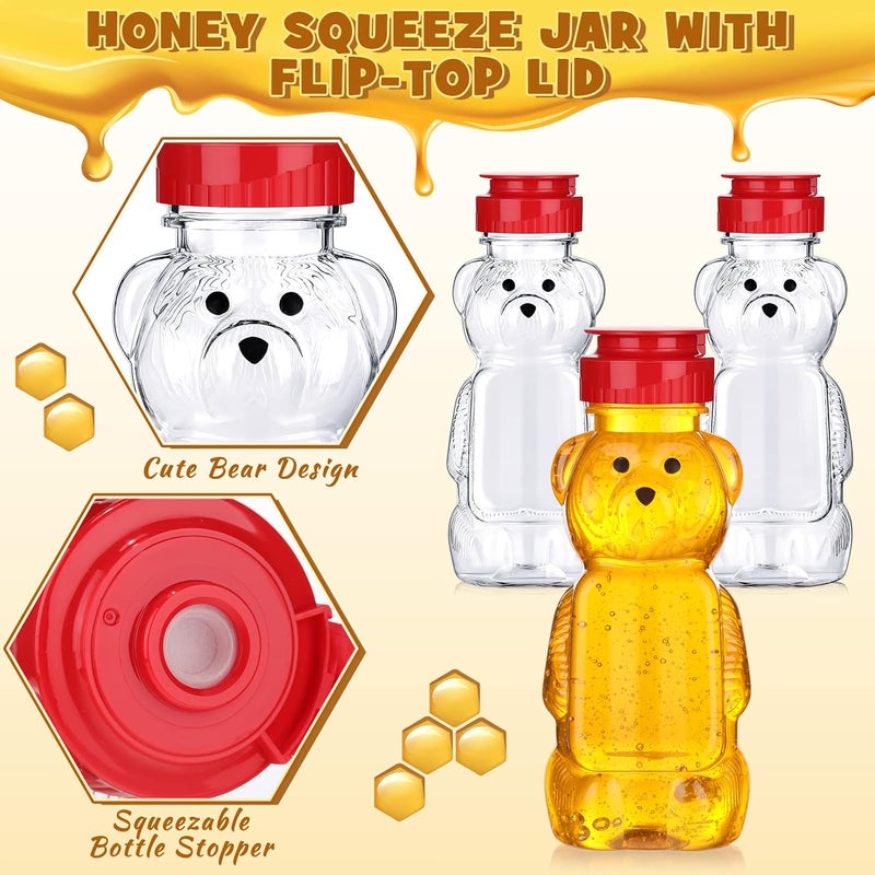 Thenshop 36 Pcs 8 oz Honey Jar Plastic Empty Bear Bottle Dispenser Clear Transparent Honey Containers Bear Cup Squeeze Bottle with Flip Top Lid for Storing Dispensing(Red Lid) - Image 4