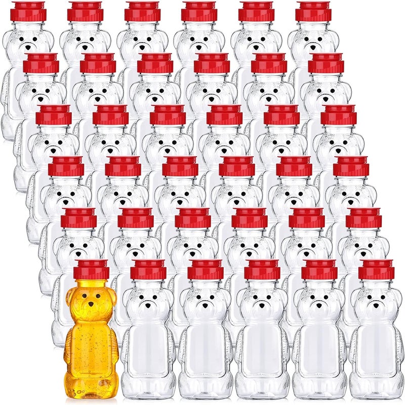 Thenshop 36 Pcs 8 oz Honey Jar Plastic Empty Bear Bottle Dispenser Clear Transparent Honey Containers Bear Cup Squeeze Bottle with Flip Top Lid for Storing Dispensing(Red Lid) - Image 1