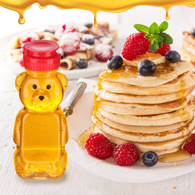 Thenshop 36 Pcs 8 oz Honey Jar Plastic Empty Bear Bottle Dispenser Clear Transparent Honey Containers Bear Cup Squeeze Bottle with Flip Top Lid for Storing Dispensing(Red Lid) - Image 5