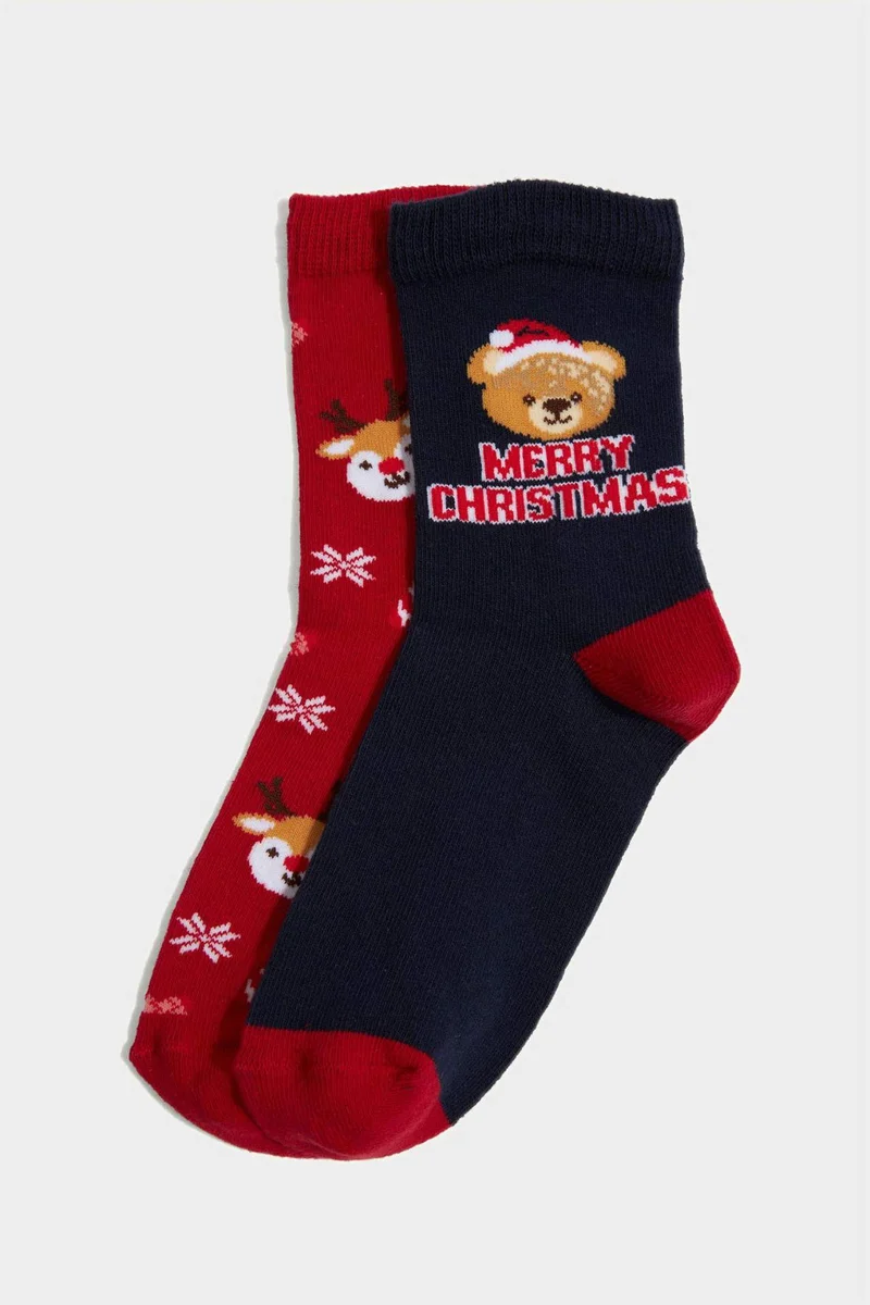 Defacto Boy Christmas Themed 2 Piece Cotton Long Socks
