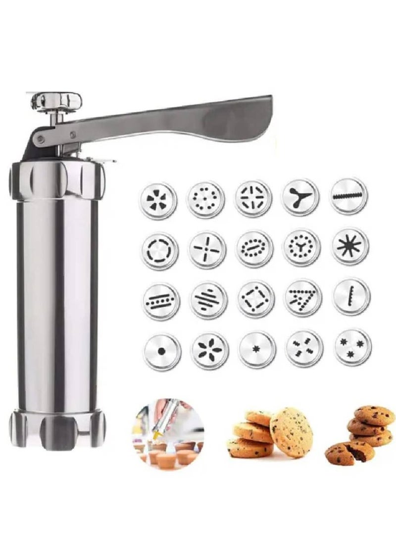 NAFO Cake Cookie Press Kits Stainless Steel Biscuit Press Cookie Gun Set Cake Decor Tools Set Silver  - Image 1