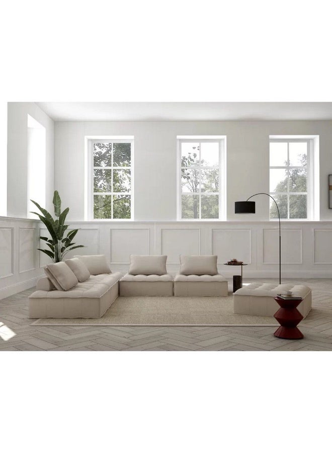 مردود السعودية طقم غرفة معيشة 3 قطع مكون من كنبة زاوية حرف إل مع كرسي مفرد بُف - أبيض/كريمي - MA-FU-535 - Image 1