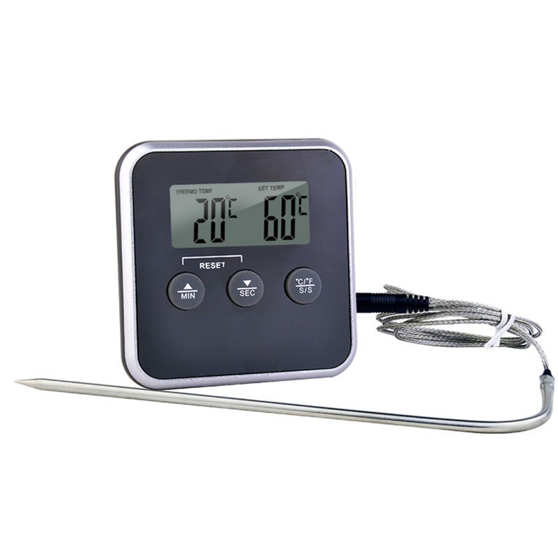 مدرجات حرارة اللحوم وأجهزة المؤقت مع مُدرجة حرارة LCD وساعة مؤقت بمسبار من الفولاذ المقاوم للصدأ مُدرجة حرارة لاحقة رقمية فورية لللحوم للبيكيو واللحوم والحليب والقهوة - Image 1