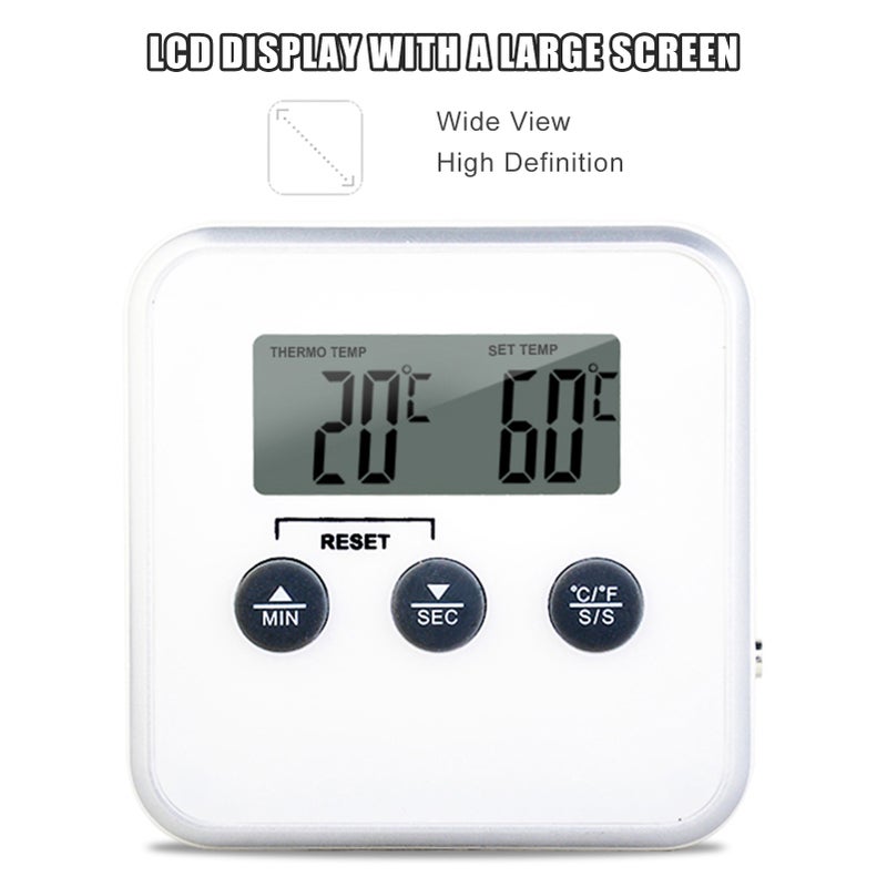مدرجات حرارة اللحوم وأجهزة المؤقت مع مُدرجة حرارة LCD وساعة مؤقت بمسبار من الفولاذ المقاوم للصدأ مُدرجة حرارة لاحقة رقمية فورية لللحوم للبيكيو واللحوم والحليب والقهوة - Image 4