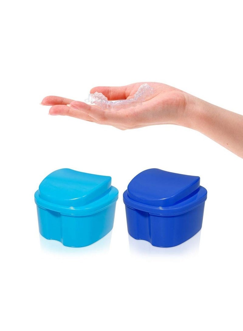 Generic 2 PCS Denture Case with Strainer, Cup Bath Box False Teeth Storage Basket Net Container Holder for Travel, Dentures Box, Dental Retainer 