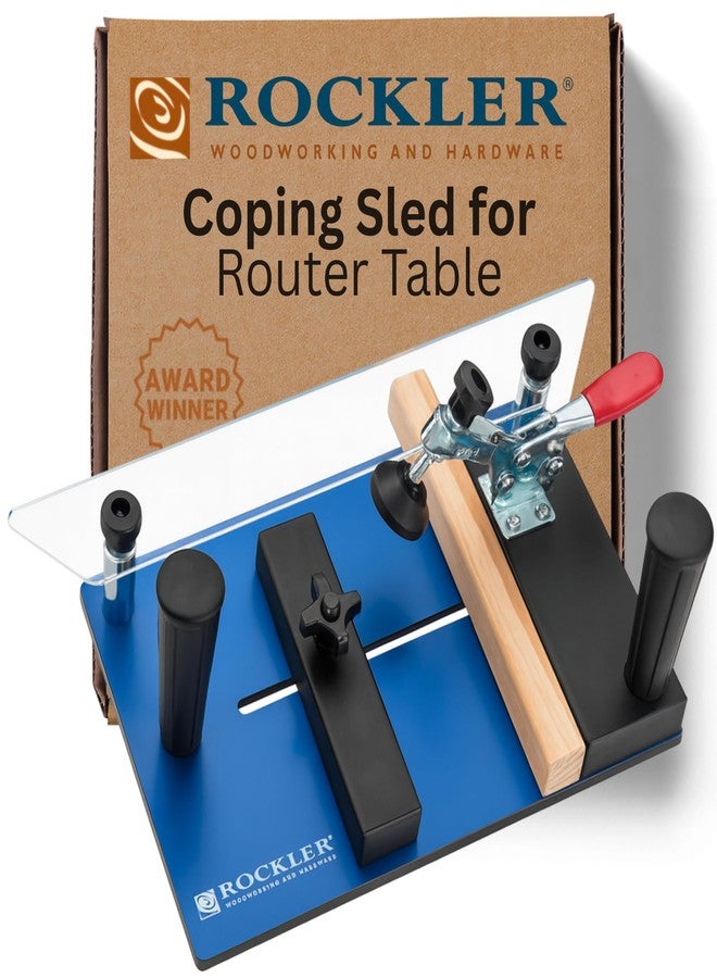 Rockler Rail Coping Sled for Router Table - Round Handle Router Sled for Firm Grip - Toggle Clamp Features Easy, Tool-Free Adjustments - Maximum Workpiece Dimension (5” Wide x 1-1/4”) - Router Jigs - Image 1