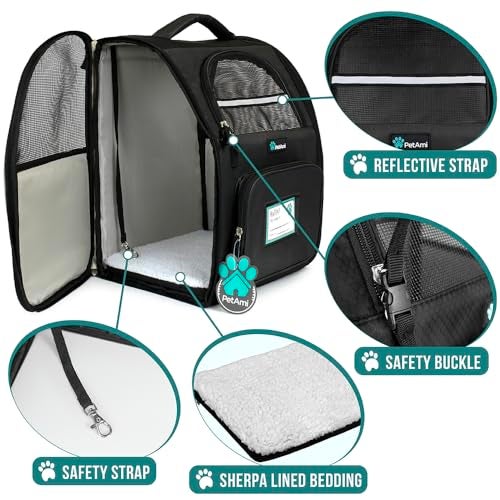PetAmi Dog Backpack Carrier for Small Large Cat, Pet, Puppy, Ventilated Pet Hiking Backpack Travel Bag, Airline Approved Cat Backpack Carrier, Camping Biking Dog Bag Up to 18lbs Pet, Black - Image 4