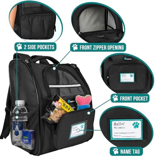 PetAmi Dog Backpack Carrier for Small Large Cat, Pet, Puppy, Ventilated Pet Hiking Backpack Travel Bag, Airline Approved Cat Backpack Carrier, Camping Biking Dog Bag Up to 18lbs Pet, Black - Image 3