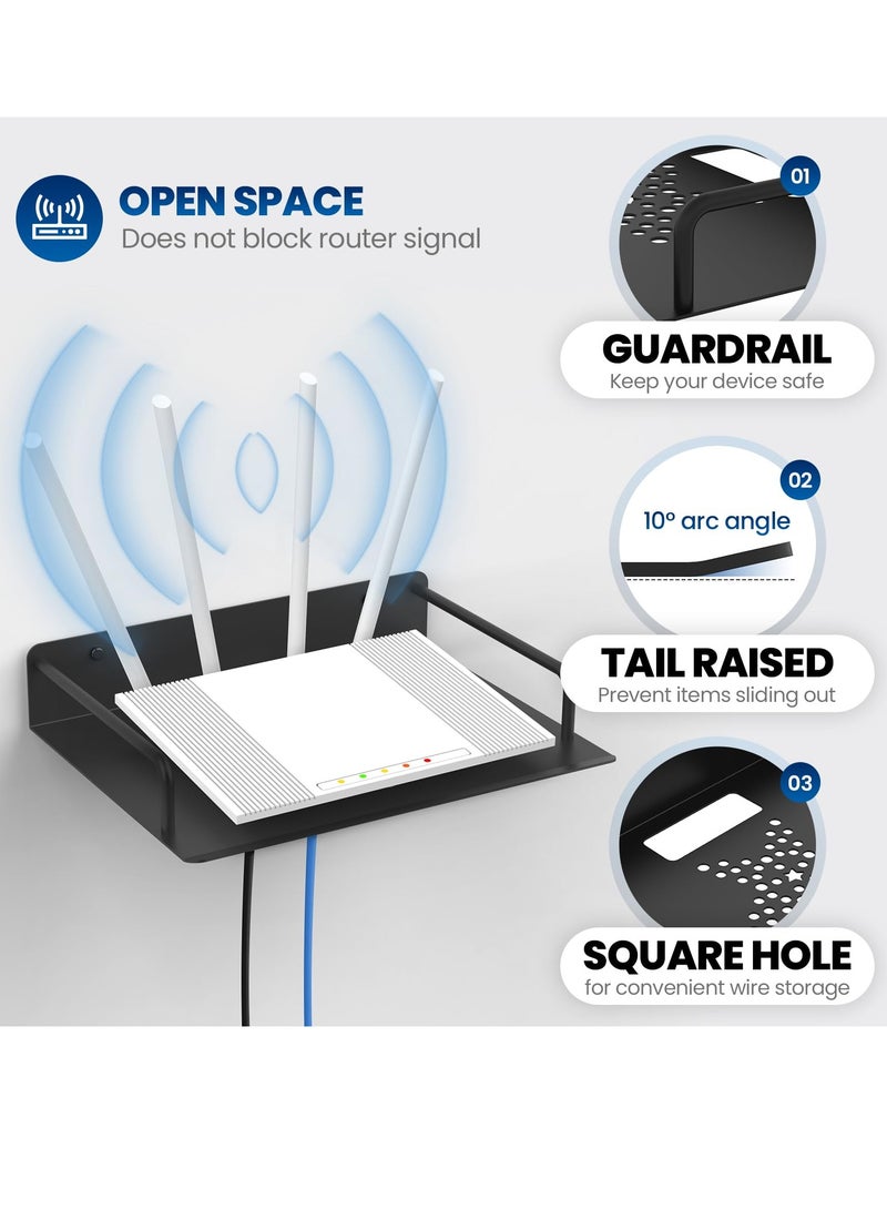 SYOSI أرفف عائمة من سبائك الألومنيوم لجهاز العرض وموجه WiFi ورف حائطي عائم مثبت على الحائط لوحدة تحكم الألعاب وصندوق كابل مكبر الصوت سهل التخزين والاستقرار وتبديد الحرارة - Image 3