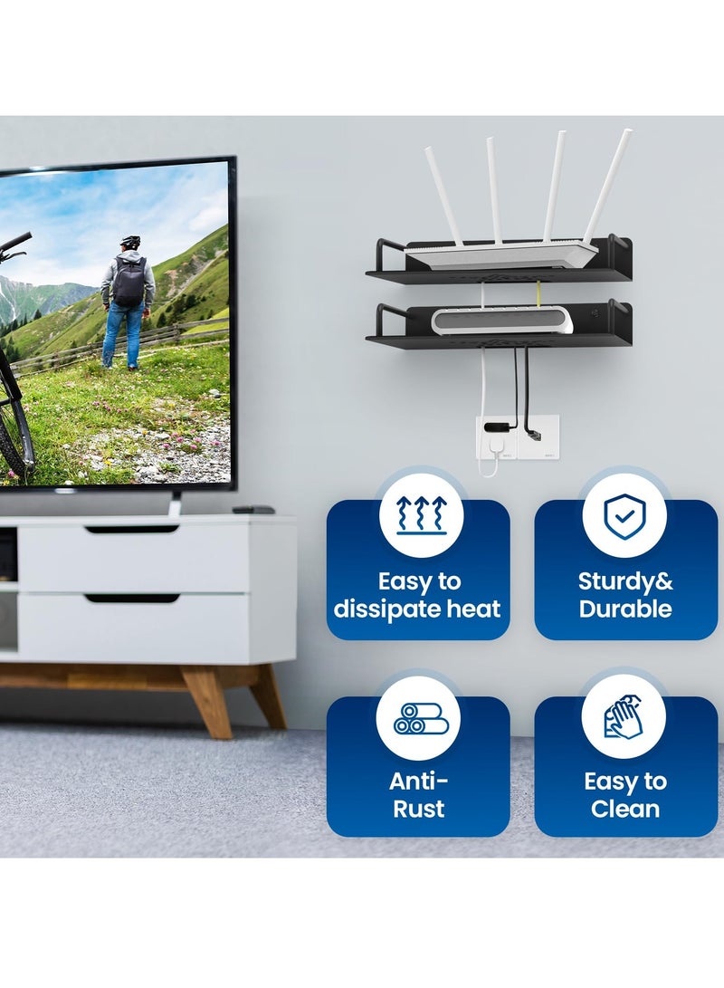 SYOSI أرفف عائمة من سبائك الألومنيوم لجهاز العرض وموجه WiFi ورف حائطي عائم مثبت على الحائط لوحدة تحكم الألعاب وصندوق كابل مكبر الصوت سهل التخزين والاستقرار وتبديد الحرارة - Image 4