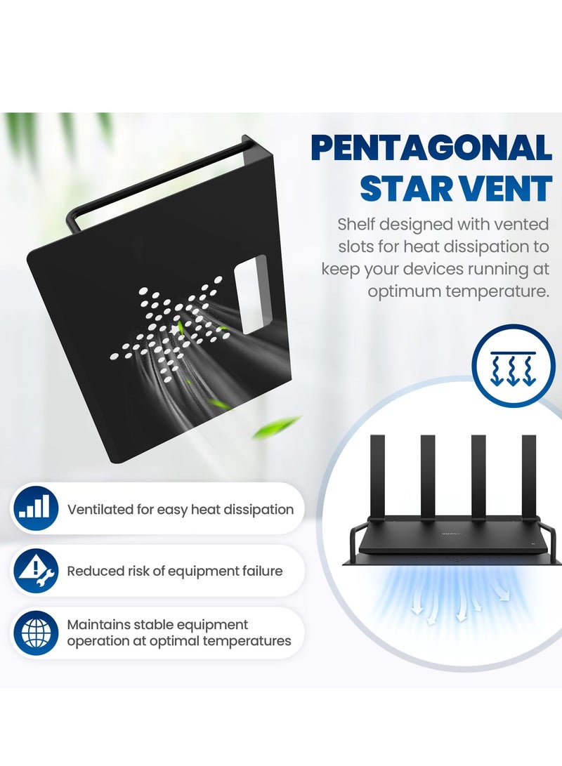 SYOSI أرفف عائمة من سبائك الألومنيوم لجهاز العرض وموجه WiFi ورف حائطي عائم مثبت على الحائط لوحدة تحكم الألعاب وصندوق كابل مكبر الصوت سهل التخزين والاستقرار وتبديد الحرارة - Image 2