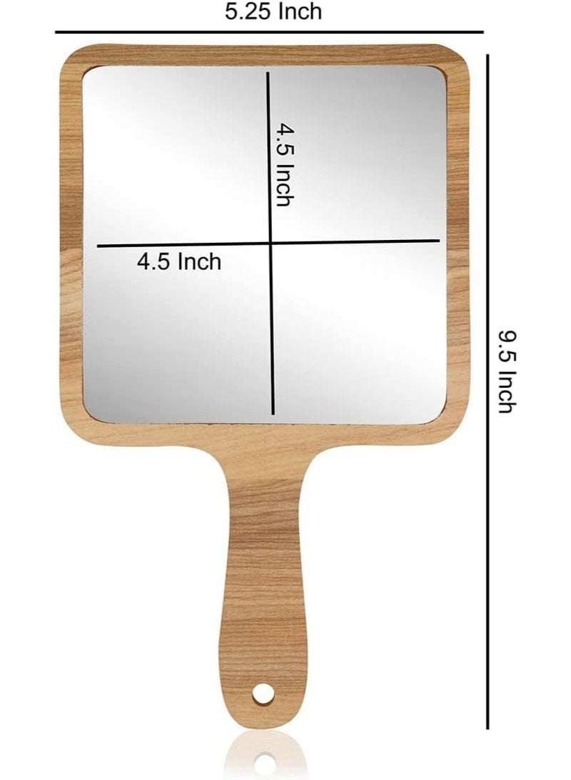 ديكور هيلز مرآة مكياج خشبية محمولة باليد - مرآة يد مربعة مقاس 9.5 بوصة بمقبض للصالون وطاولة الزينة والحلاقة والسفر - إطار خشبي متين، زجاج شفاف عالي الدقة، مرآة مكياج وعناية شخصية للجنسين - Image 3