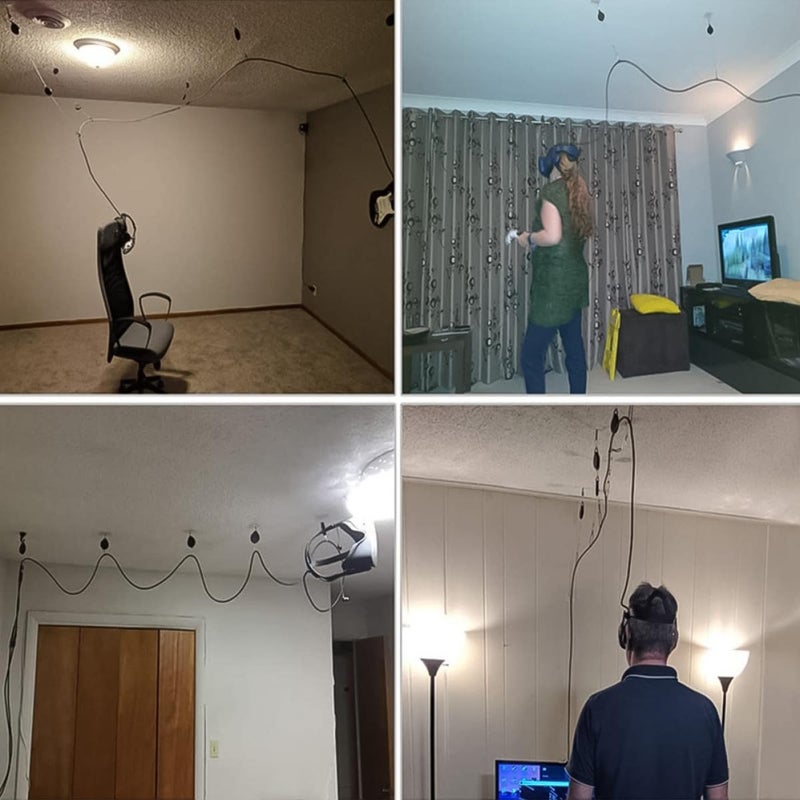 VR Ceiling Cable Management Kit 40 Pcs With Hooks Pulleys Adhesive Tools Grey - Image 5