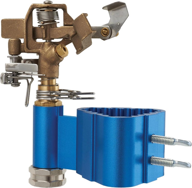 Dramm PostMount Sprinkler with Brass Impulse Head  Adjustable Watering Patterns Covers up to 70 Feet Mounts on TPost UPost or Round Post up to 15 Inches in Diamater Metallic Blue - Image 2