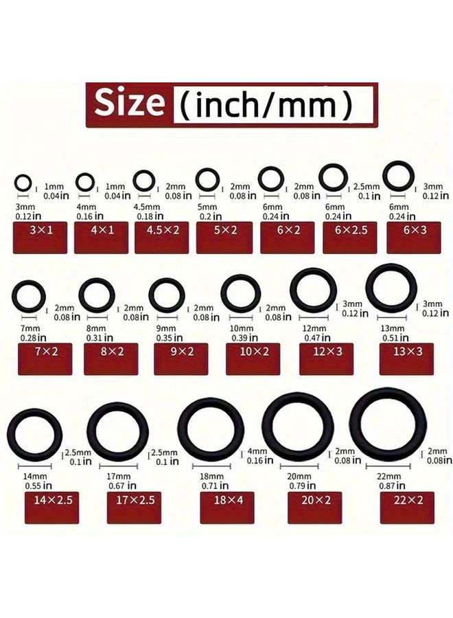 225pcs Oil Resistant O Ring Kit 18 Sizes For Pipe Automotive Mechanical Seals - Image 4