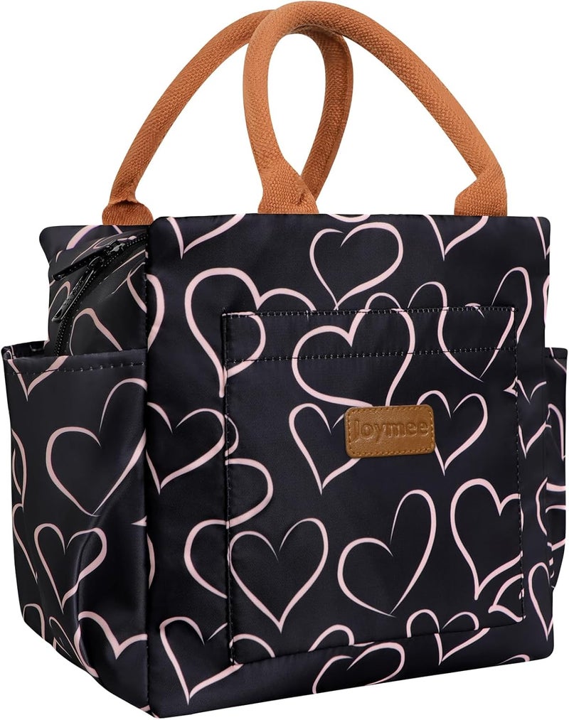 Joymee Lunch Bag Women Insulated Lunch Box Reusable Leakproof Large Spacious Cooler Tote for Women Men Adult with Bottle Holder and Side Pockets for Work Office Travel Picnic - Love Heart - Image 1