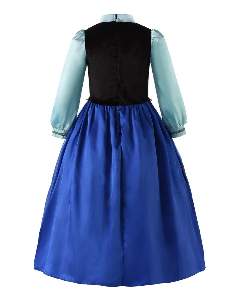 JerrisApparel Princess Snow Party Dress Queen Costume Cosplay Dress Up (5-6, Blue with Accessories) - Image 3