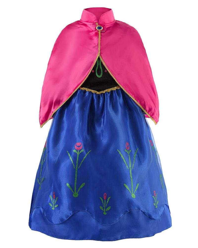 JerrisApparel Princess Snow Party Dress Queen Costume Cosplay Dress Up (5-6, Blue with Accessories) - Image 2