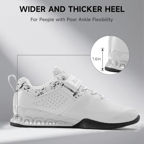 M MANUEKLEAR MANUEKLEAR Strong Anti-Slip Deadlift Lifting Squat Shoes for Men, Professional Training Weightlifting Shoes for Men and Women with Rubber Non-Slip Sole Bright White - Image 4