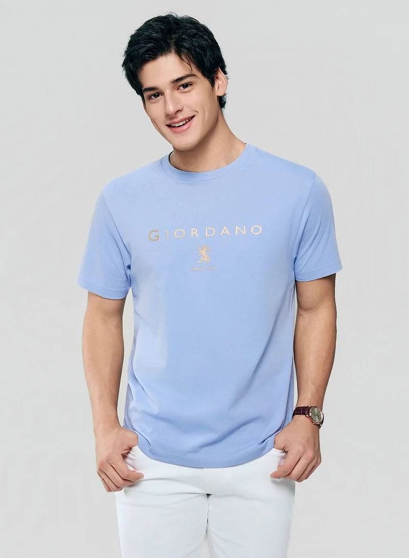 Giordano Men’s Slim Cotton Crew Neck Signature Print Tee