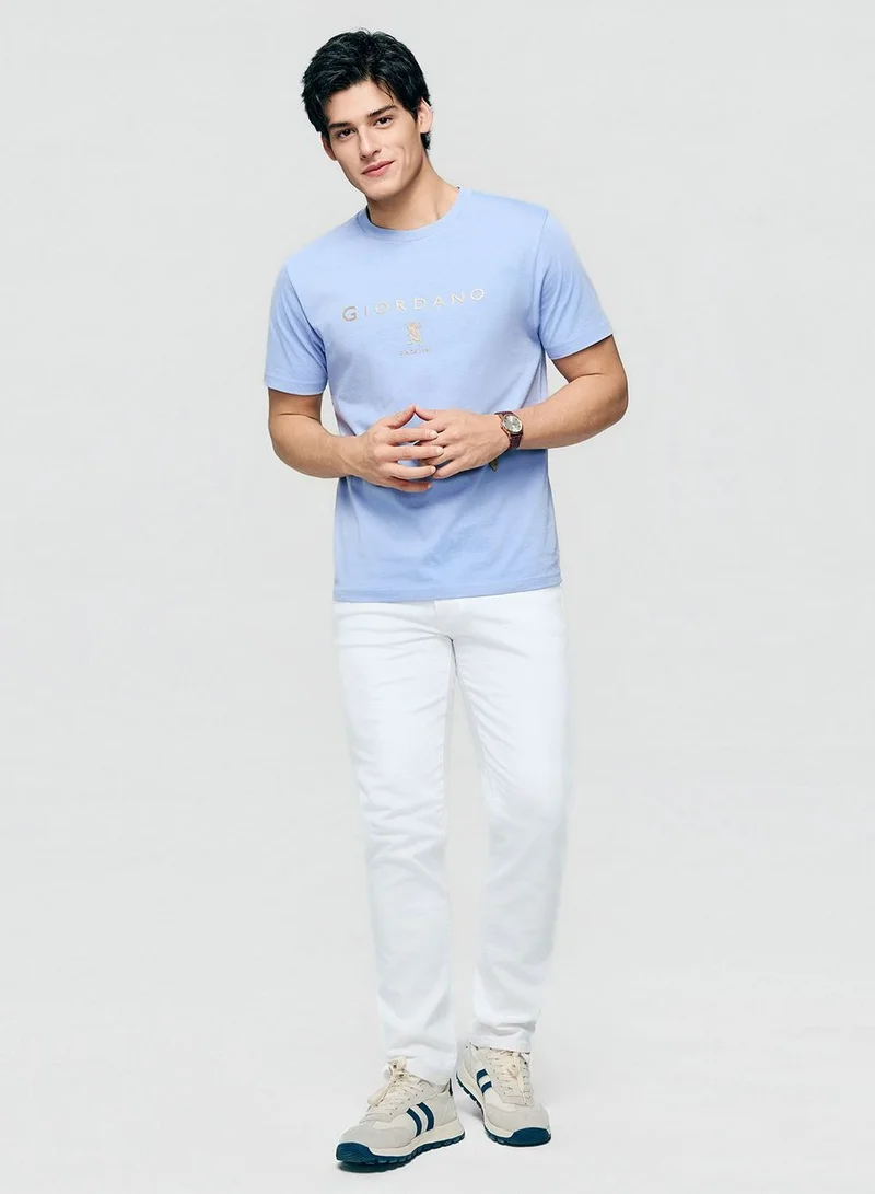 Giordano Men’s Slim Cotton Crew Neck Signature Print Tee