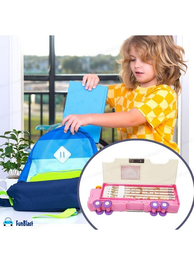 فنبلاست صندوق أقلام بلاستيكي من فن بلاست للأطفال مع عجلات متحركة، حافظة أقلام مزدوجة الطبقات مع مبراة، صندوق أدوات مكتبية للأطفال، هدية عيد ميلاد للأولاد والبنات (وردي) - Image 4