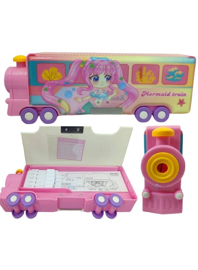 فنبلاست صندوق أقلام بلاستيكي من فن بلاست للأطفال مع عجلات متحركة، حافظة أقلام مزدوجة الطبقات مع مبراة، صندوق أدوات مكتبية للأطفال، هدية عيد ميلاد للأولاد والبنات (وردي) - Image 1