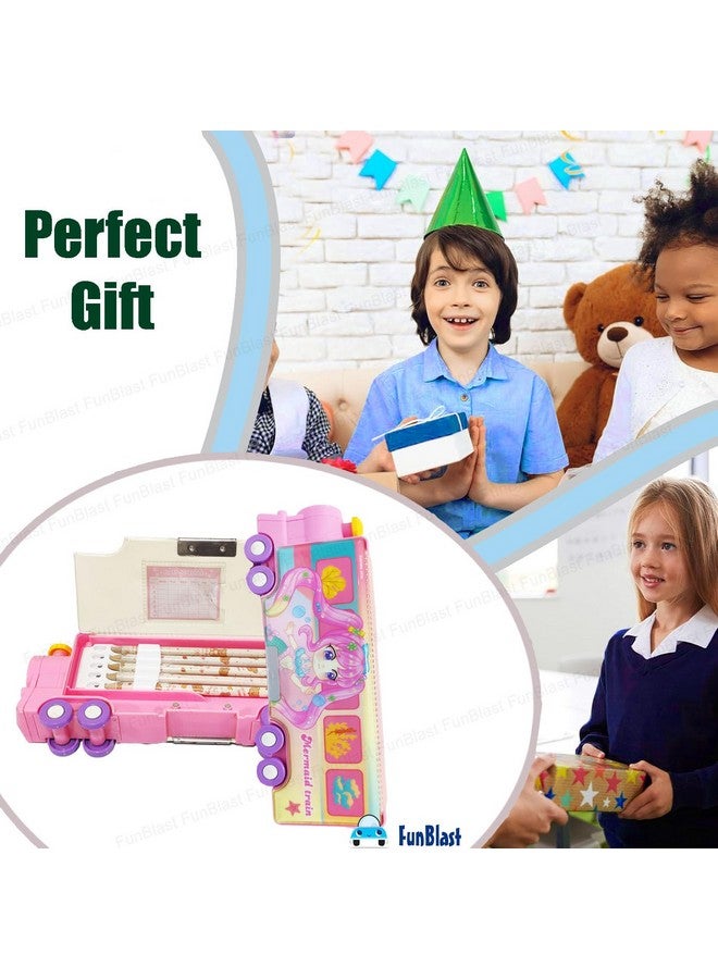 فنبلاست صندوق أقلام بلاستيكي من فن بلاست للأطفال مع عجلات متحركة، حافظة أقلام مزدوجة الطبقات مع مبراة، صندوق أدوات مكتبية للأطفال، هدية عيد ميلاد للأولاد والبنات (وردي) - Image 5