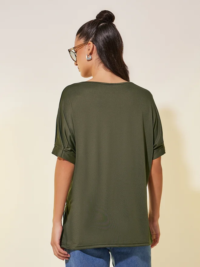 Styli Styli Solid Round Neck Oversized T-Shirt with Slit