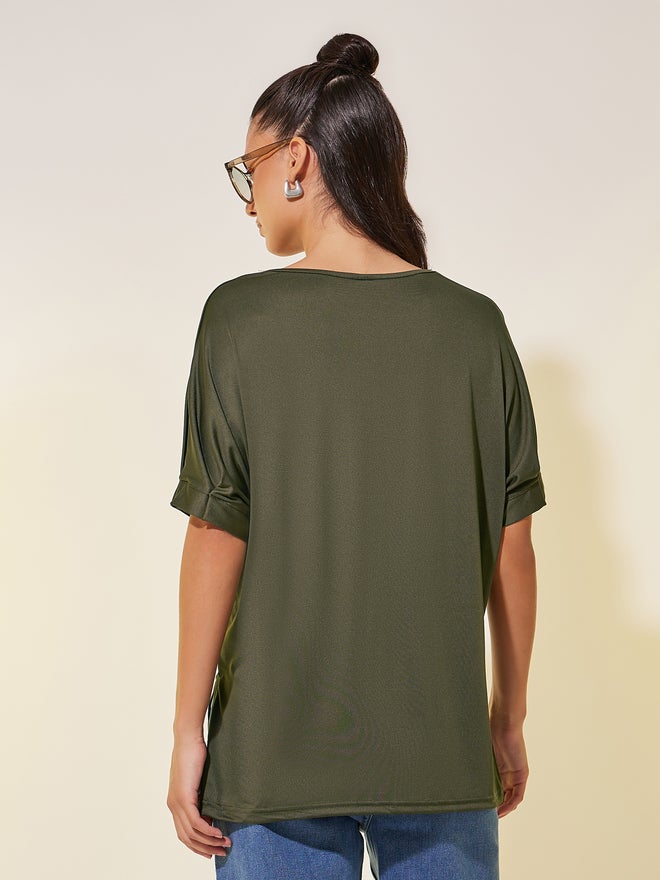 Take Two Solid Round Neck Oversized T-Shirt with Slit - Image 5