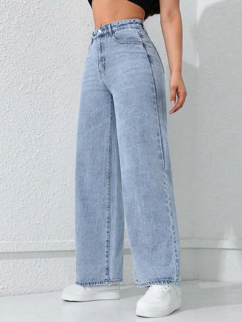 CHKOKKO Women High Rise Denim Solid Regular Fit Jeans Iceblue 34 - Image 5