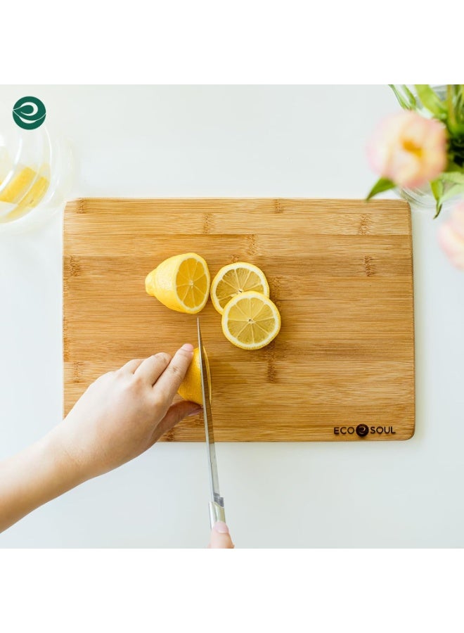 ECO SOUL [12 x 8 inch, Medium] Bamboo Cutting Board | Wooden Vegetable Chopping Board | Bamboo Wood Kitchen Accessories (30 x 20 cm) - Image 2