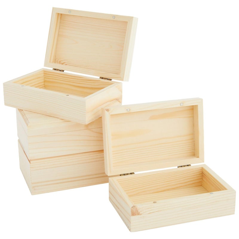 Bright Creations 4Pack Small Unfinished Wooden Boxes for Crafts with Hinged Magnetic Lid Rectangular 55 x 35 x 2 in