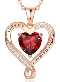 Zifeel Infinity Heart Pendant 925 Sterling Silver, Rose Gold Birthstone Necklace  - Image 1