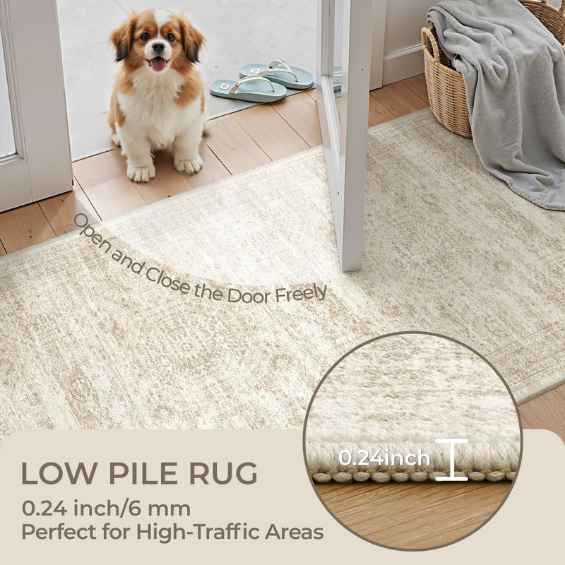 Restydon 8x10 Area Rugs for Living Room, Non-Slip Backing Large Washable Rug for Nursery Room, Vintage Abstract Bedroom Rugs, Thin Indoor Home Decor Soft Farmhouse Rug (8'x10', Beige/Ivory) - Image 5