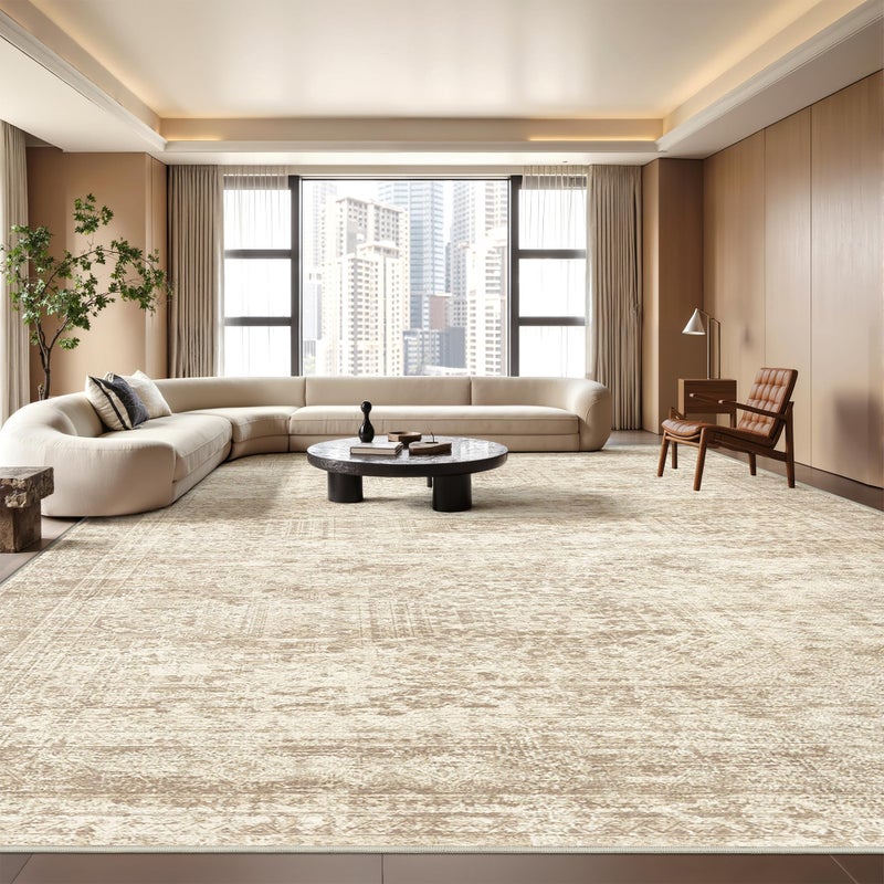 Restydon 8x10 Area Rugs for Living Room, Non-Slip Backing Large Washable Rug for Nursery Room, Vintage Abstract Bedroom Rugs, Thin Indoor Home Decor Soft Farmhouse Rug (8'x10', Beige/Ivory) - Image 1