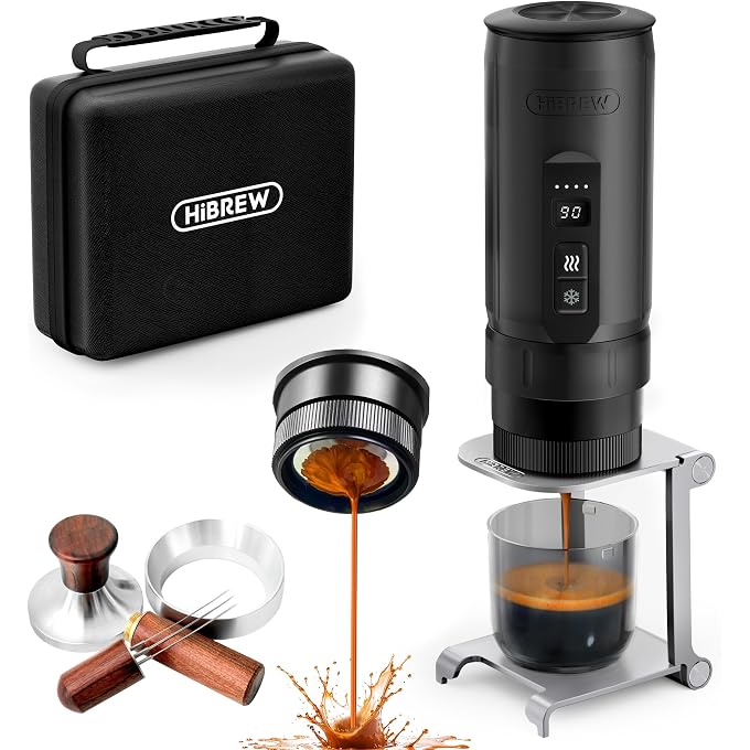 HiBREW H4C Ultra Portable Electric Espresso Maker, 51mm Bottomless,Black | USB-C Rechargeable, Ground Coffee Compatible, Adjustable Brewing Settings, Compact Design for Camping, Travel & Outdoor Use - Image 1