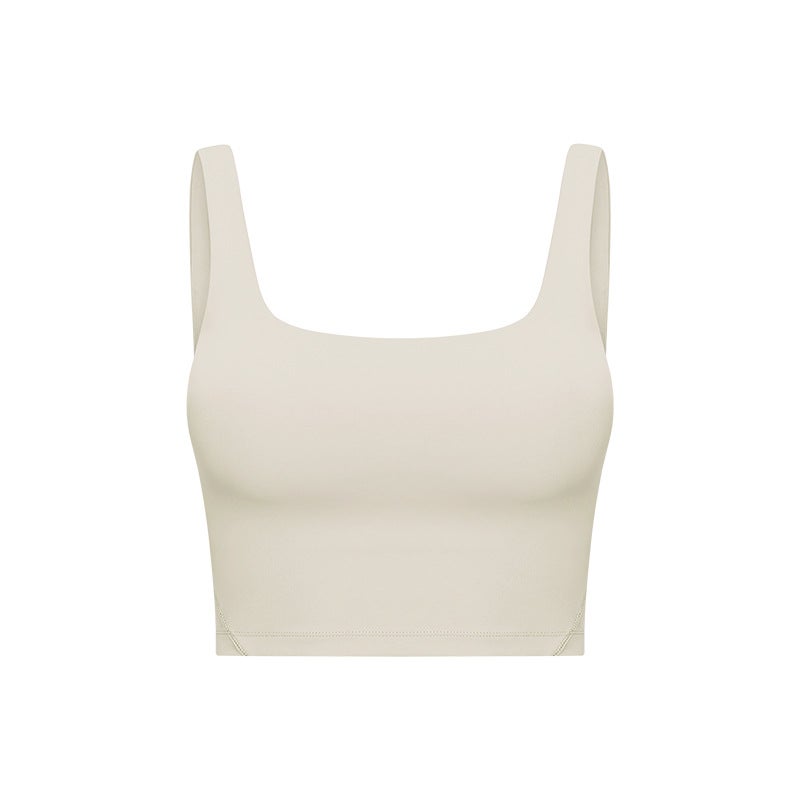 Generic Seamless Yoga Tank Top with Built-in Bra DW120 Beige White  - Image 1