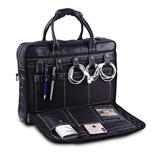 HULSH 18 Inch Leather Messenger Bag For Men, Genuine Leather Briefcase Business Bag W/Padded Laptop Case, Vintage Handmade Laptop Satchel and Shoulder Bag for Office, Work, and Travel - Image 2