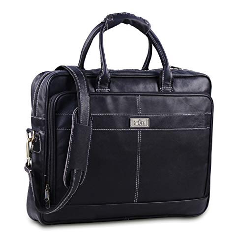 HULSH 18 Inch Leather Messenger Bag For Men, Genuine Leather Briefcase Business Bag W/Padded Laptop Case, Vintage Handmade Laptop Satchel and Shoulder Bag for Office, Work, and Travel - Image 1