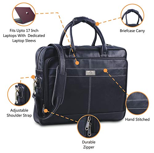 HULSH 18 Inch Leather Messenger Bag For Men, Genuine Leather Briefcase Business Bag W/Padded Laptop Case, Vintage Handmade Laptop Satchel and Shoulder Bag for Office, Work, and Travel - Image 3