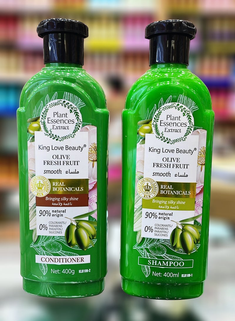 مجموعة شامبو وبلسم كينج لوف بيوتي زيتون فريش فاكهة ناعمة 90٪ من أصل طبيعي 400 مل - يجلب لمعانا ونعومة حريرية