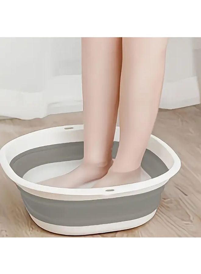 حوض نقع قدم قابل للطي محمول باللون الرمادي مع غطاء مريح للاستخدام المنزلي والسفر - Image 1