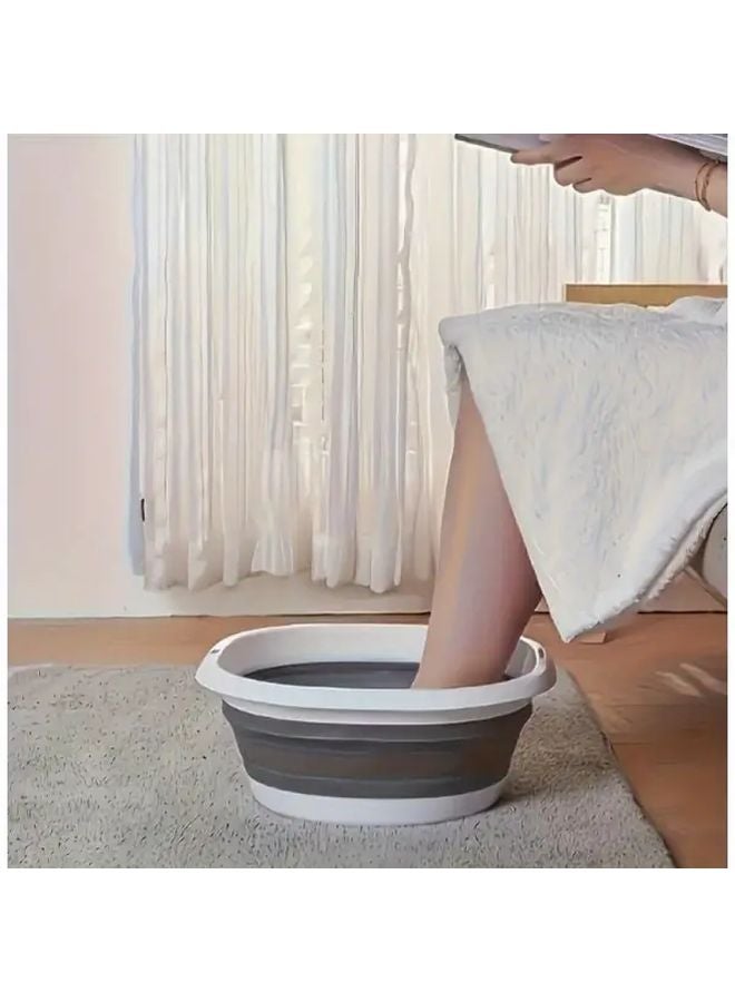 حوض نقع قدم قابل للطي محمول باللون الرمادي مع غطاء مريح للاستخدام المنزلي والسفر - Image 2