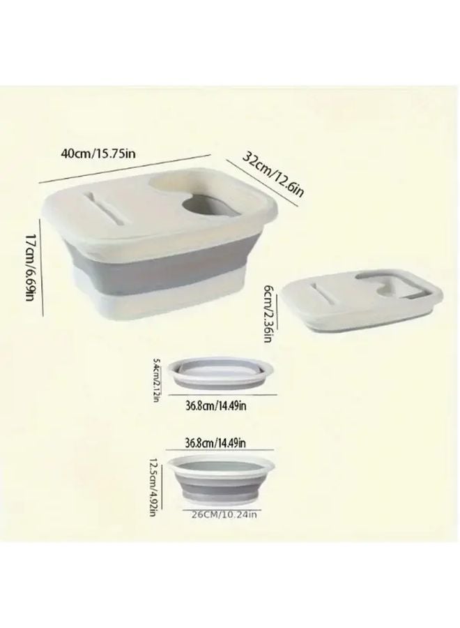 حوض نقع قدم قابل للطي محمول باللون الرمادي مع غطاء مريح للاستخدام المنزلي والسفر - Image 5