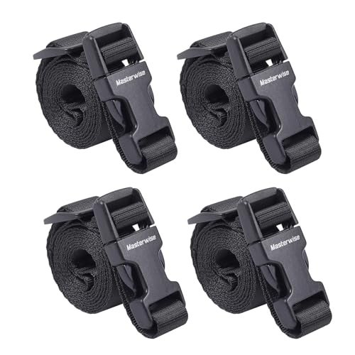 Masterwise Buckle Straps with Clips, Adjustable Nylon Straps with Buckle, Black 4 Pack (4‘x0.75“) - Image 1