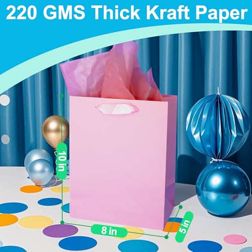 MOXARYSU 8 Pcs Medium Gift Bags With Handles: 8x5x10 Rainbow Colour Gift Bags Kraft Paper Party Favor Bags With 16 Tissues For Party,Birthday,Baby Shower,Wedding（8 Colors） - Image 2