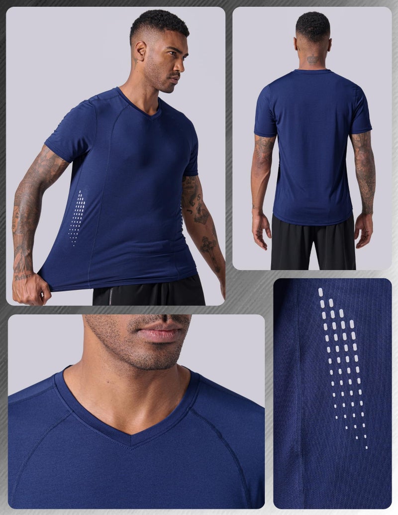 Liberty Pro 5 Pack Mens V-Neck Dry Fit T-Shirts, Active Athletic Short Sleeve Workout Tops, Performance Gym Tees (Set 7, Large) - Image 2